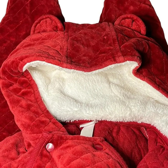 Nordstrom Baby‎ Quilted One Piece Bunting Velour Red Heart Bear Girl 12 Months - Picture 4 of 9